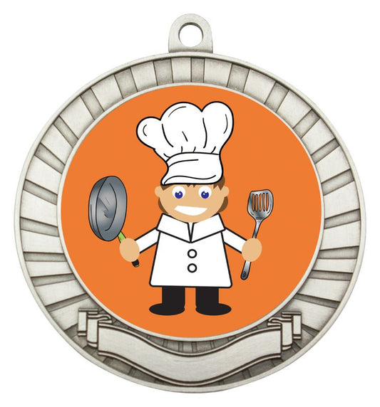 ASE237S Eco Scroll Medal Chef Silver 7cm