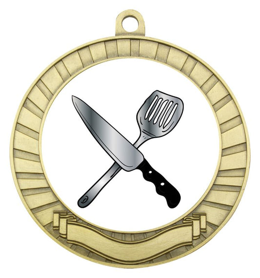 ASE238G Eco Scroll Medal Cooking Gold 7cm
