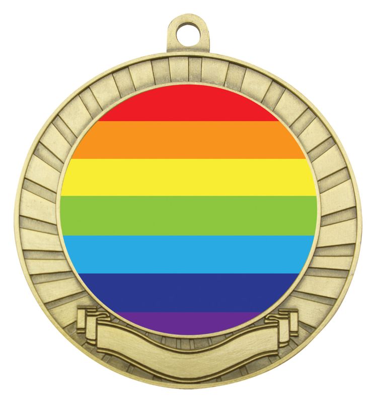 ASE241G Eco Scroll Medal Rainbow Gold 7cm