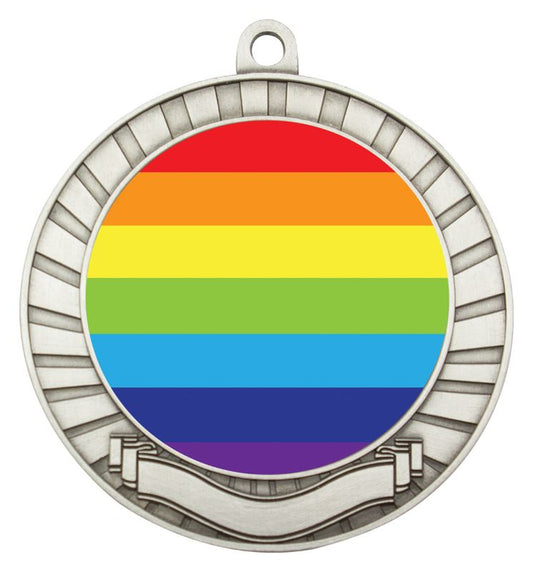 ASE241S Eco Scroll Medal Rainbow Silver 7cm