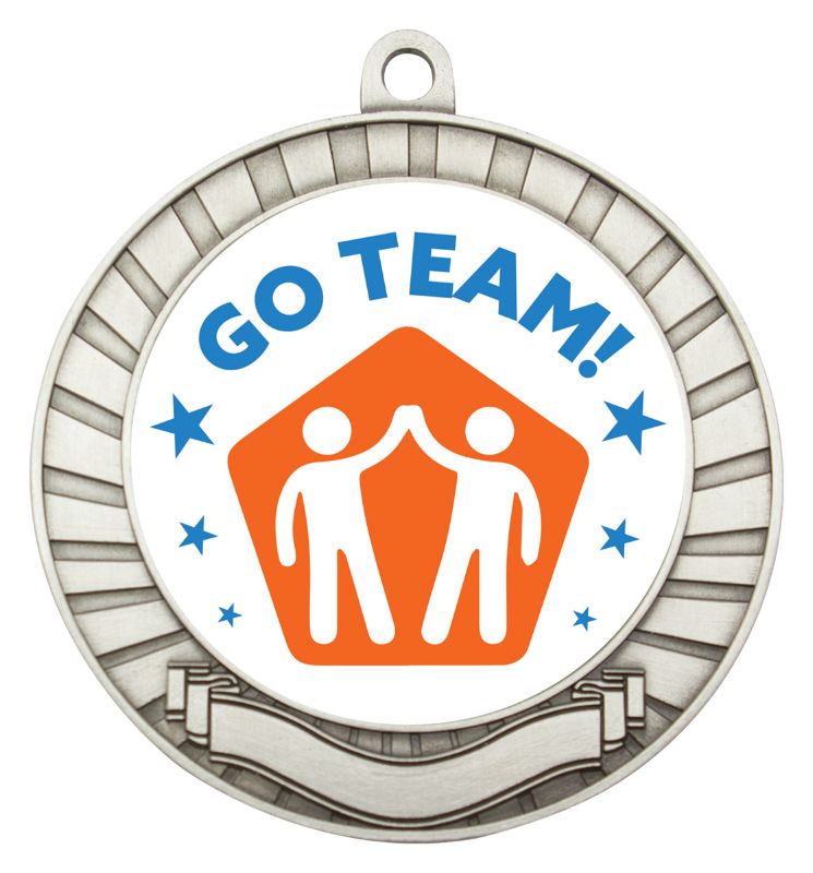 ASE244S Eco Scroll Medal Teamwork Silver 7cm