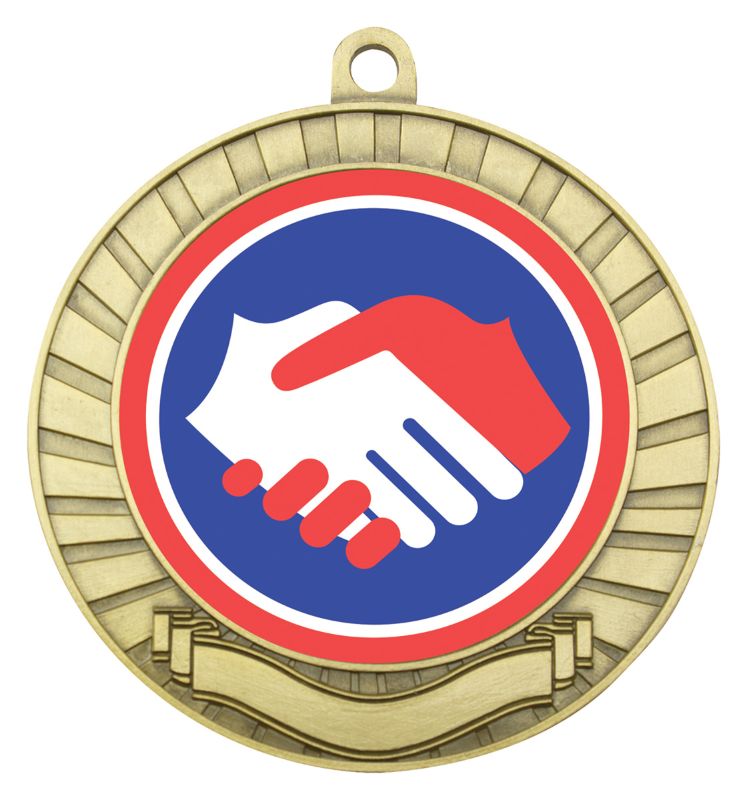 ASE246G Eco Scroll Medal Handshake Gold 7cm