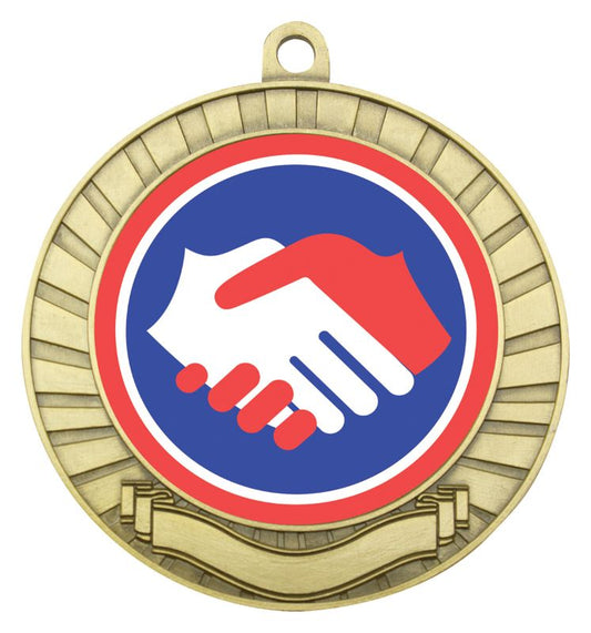 ASE246G Eco Scroll Medal Handshake Gold 7cm