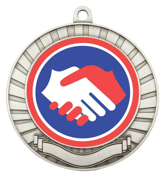 ASE246S Eco Scroll Medal Handshake Silver 7cm