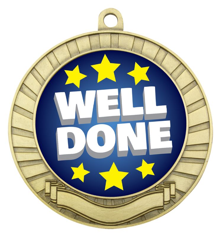 ASE250G Eco Scroll Medal Well Done Gold 7cm