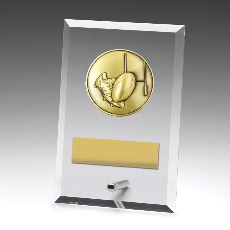 DY113A Glass Plaque Rugby 15cm