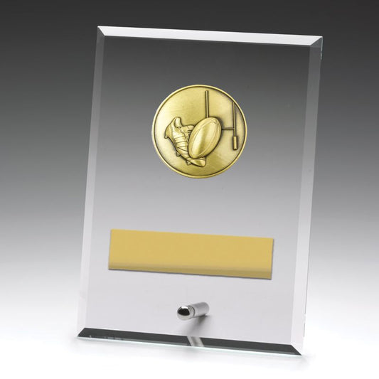 DY113B Glass Plaque Rugby 17.5cm