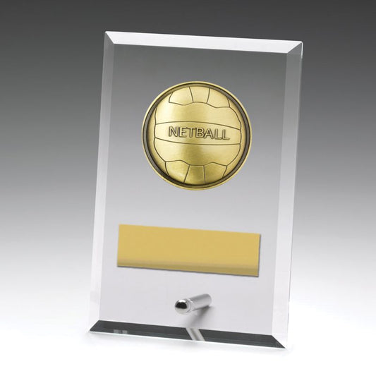 DY191A Glass Plaque Netball 15cm
