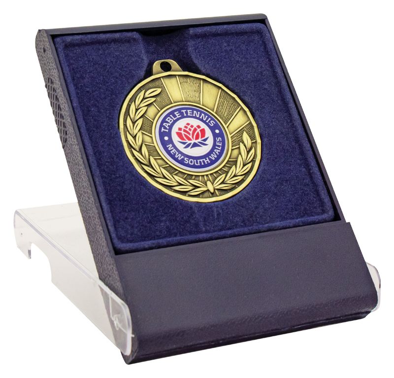 H6 50mm Diameter Blue & Clear Medal Box 8.5cm