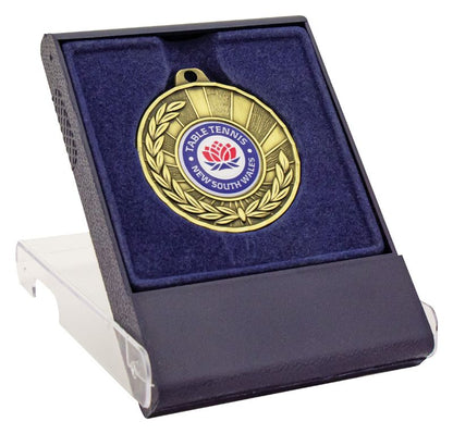 H6 50mm Diameter Blue & Clear Medal Box 8.5cm