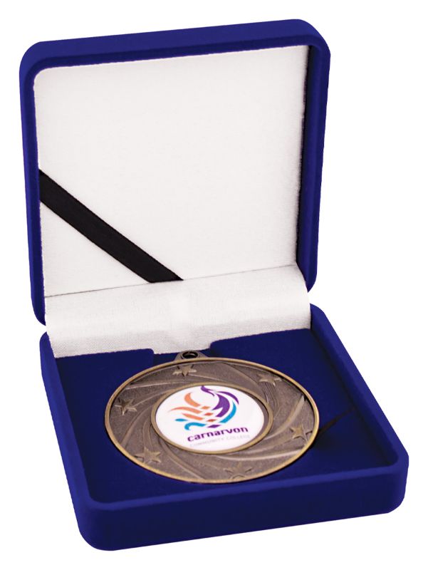 H8 50mm Diameter Blue Velvet Medal Box 7.5cm