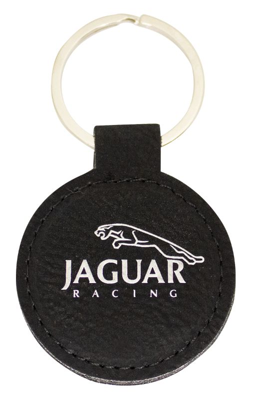 LE102 Leatherette Keychain Circle - Black / Silver 5cm