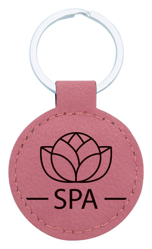 LE109 Leatherette Keychain Circle - Pink 5cm
