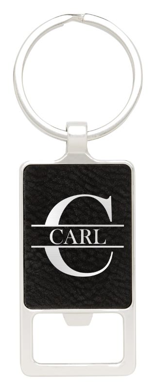 LE147 Black Leatherette Keychain - Bottle Opener 6cm