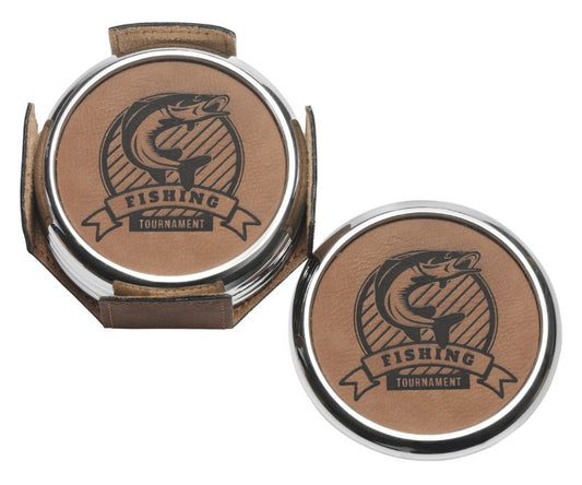 LE201 Leatherette Coaster Set x 4 8cm