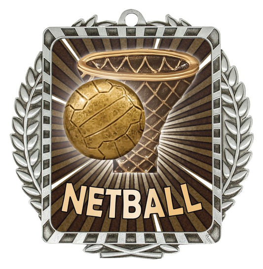 LWM037S Netball Lynx Wreath Silver Medal 9cm