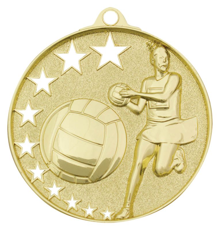 MH911G Netball Stars Medal Gold 5.2cm