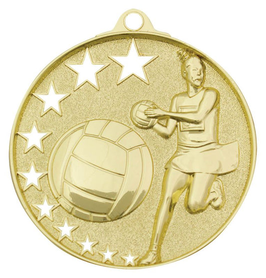 MH911G Netball Stars Medal Gold 5.2cm