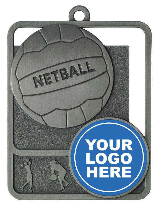MR811S Netball Rosetta Logo Silver Medal 6.2cm