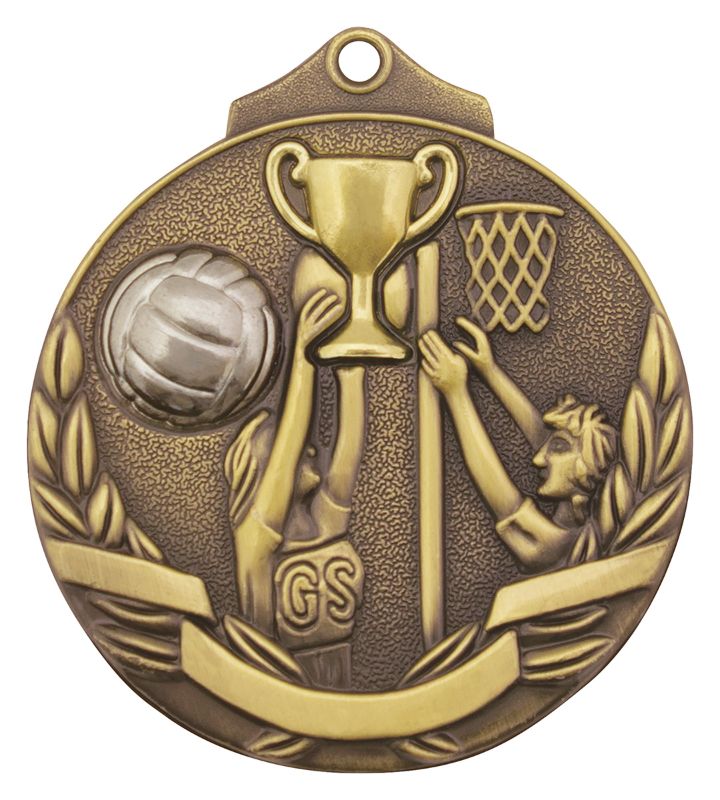 MT911G Netball Two Tone Gold Medal 5cm