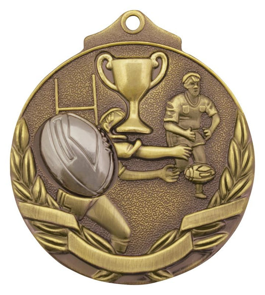 MT913G Rugby Two Tone Gold Medal 5cm