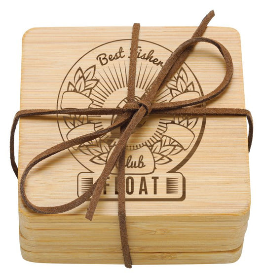 QC404 Bamboo Coaster x 4 Square with Band 9cm