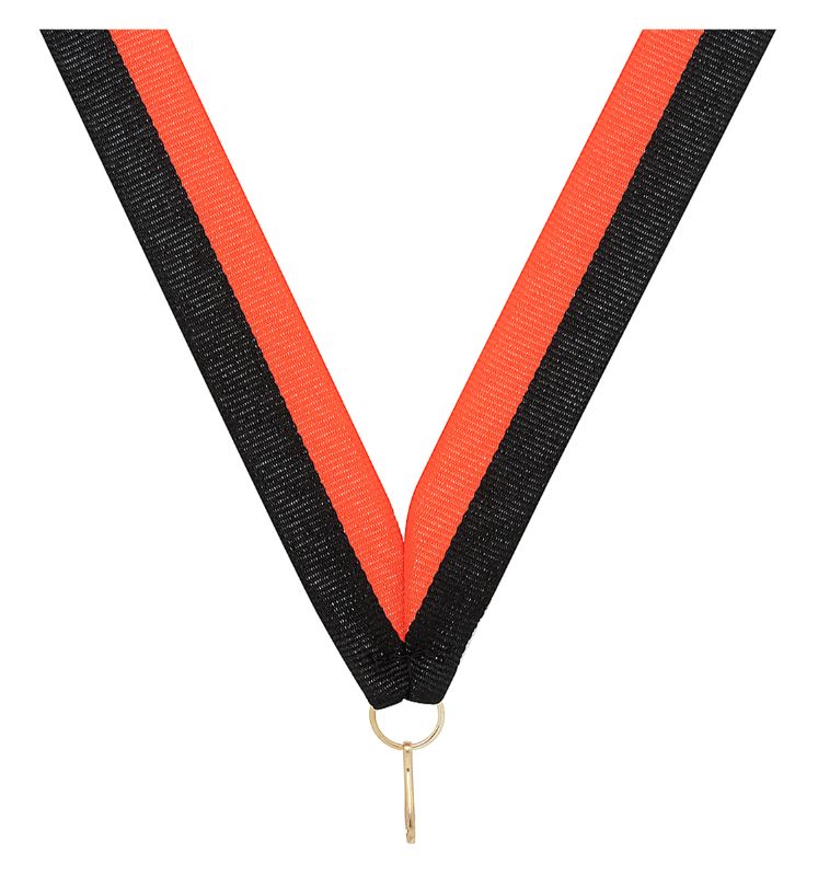RY107 Black / Orange V Neck Ribbon 40cm