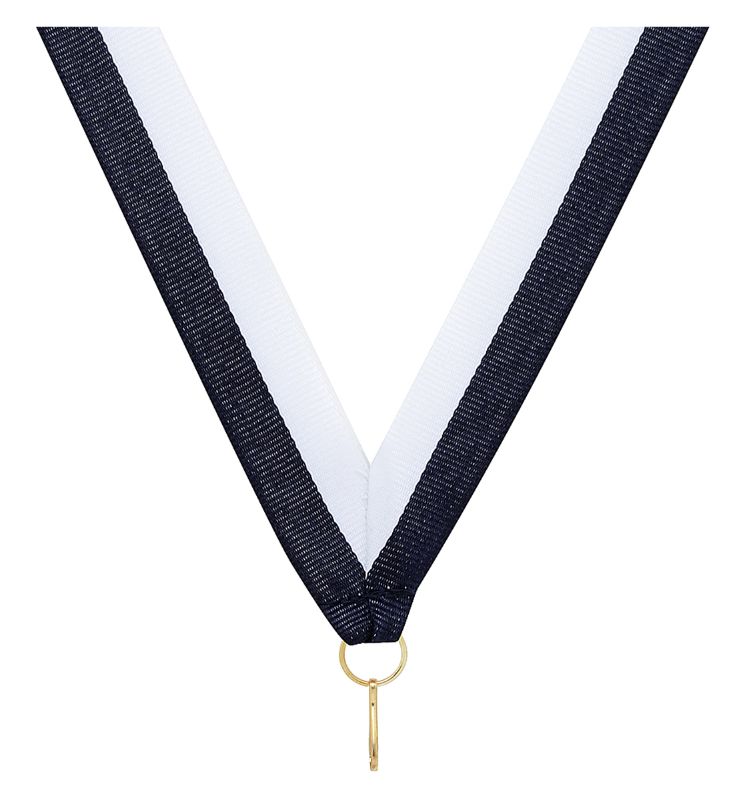 RY135 Navy / White V Neck Ribbon 40cm