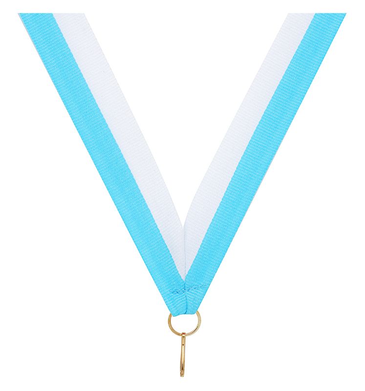 RY305 Light Blue / White V Neck Ribbon 40cm