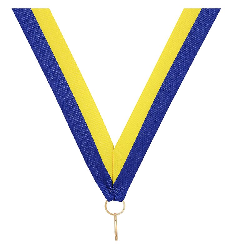 RY312 Blue / Yellow V Neck Ribbon 40cm