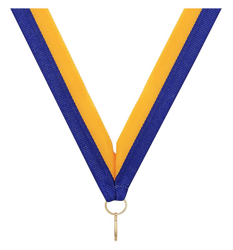 RY32 Blue / Gold V Neck Ribbon 40cm