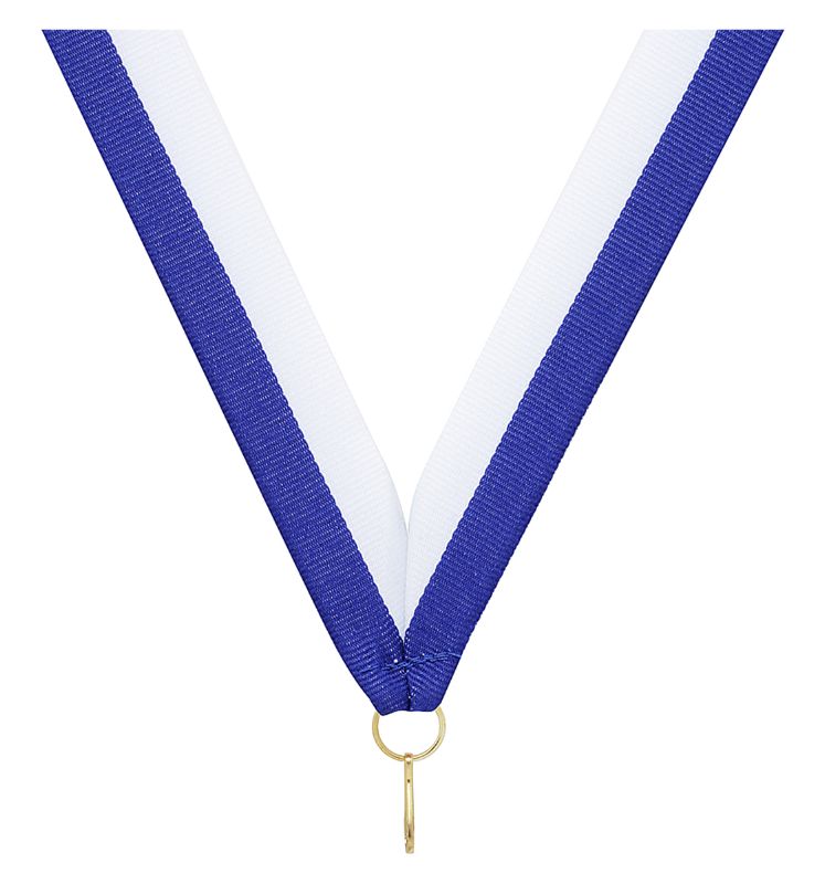 RY35 Blue / White V Neck Ribbon 40cm