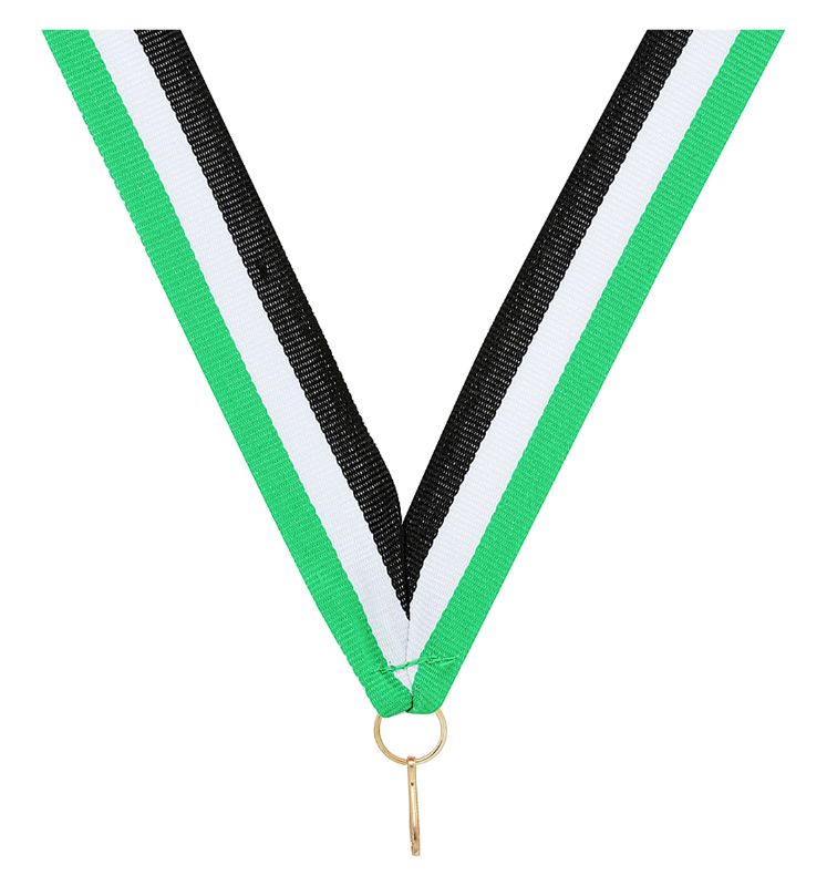 RY457 Green / White / Black V Neck Ribbon 40cm