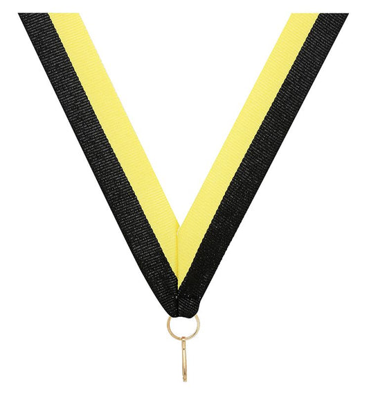 RY712 Black / Yellow V Neck Ribbon 40cm