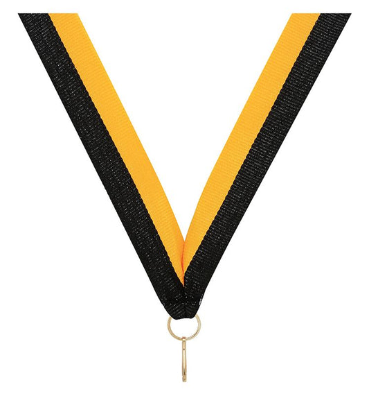 RY72 Black / Gold V Neck Ribbon 40cm