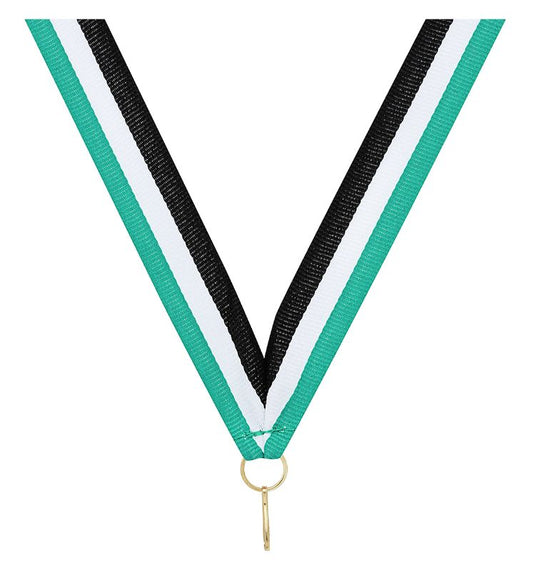 RY755 Teal / White / Black V Neck Ribbon 40cm