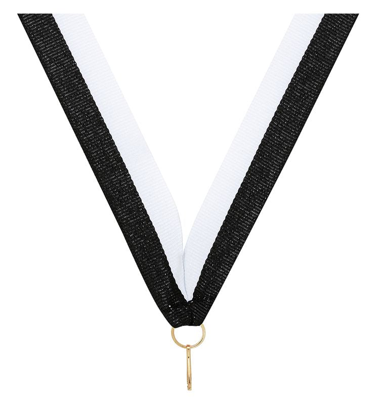 RY75 Black / White V Neck Ribbon 40cm