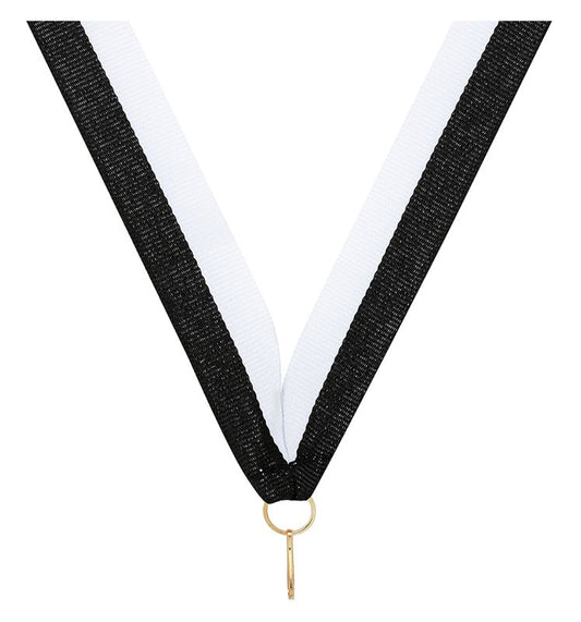 RY75 Black / White V Neck Ribbon 40cm