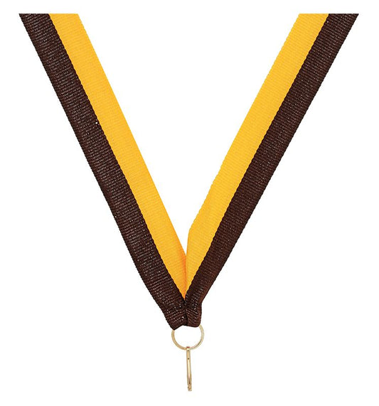 RY902 Brown / Gold V Neck Ribbon 40cm