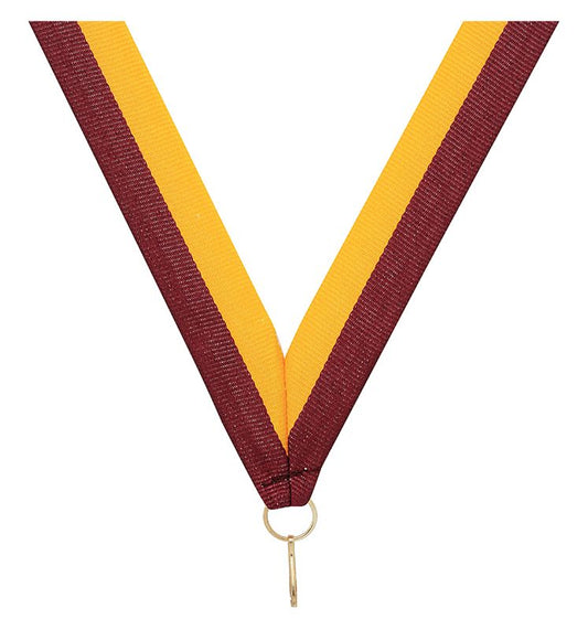 RY92 Maroon / Gold V Neck Ribbon 40cm