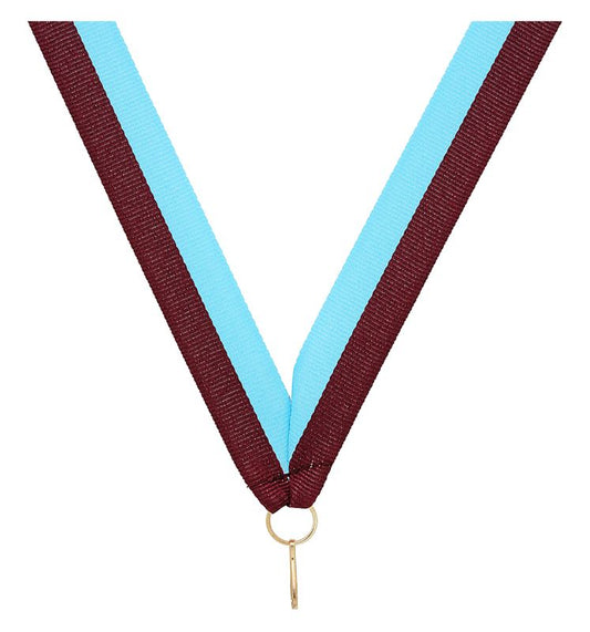 RY93 Maroon / Light Blue V Neck Ribbon 40cm