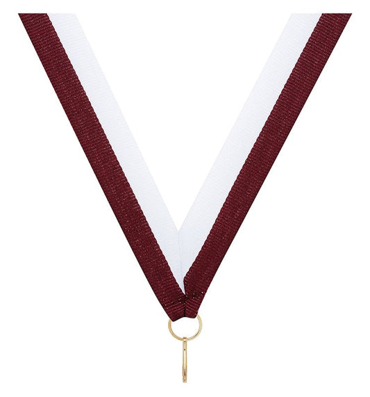 RY95 Maroon / White V Neck Ribbon 40cm