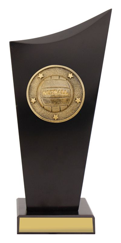 SK537B Netball Black Timber Spartan Crest 24.5cm