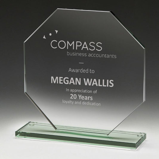W522 Octagon Jade Glass Award 16cm