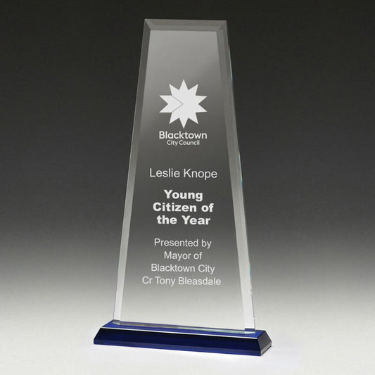 WC233C Glass Blue Guardian Award 29cm